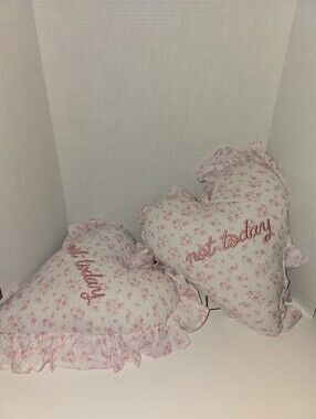 Heart-Shaped Ruffle Throw Pillow Pink Floral "not today"